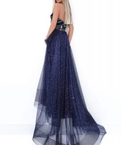 Tarik Ediz - 50753 Crystal Embellished Halter Dress With Overskirt