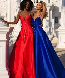 Tarik Ediz - 50766 Embellished Plunging V-neck A-line Gown Formal Gowns