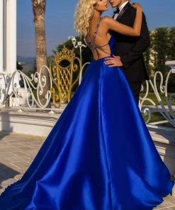 Tarik Ediz - 50766 Embellished Plunging V-neck A-line Gown Formal Gowns