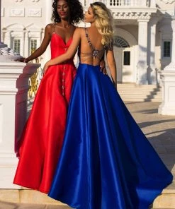 Tarik Ediz - 50766 Embellished Plunging V-neck A-line Gown Formal Gowns