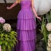 Formal Gowns Tarik Ediz - 50768 Strapless Straight Neck Tiered A-line Dress