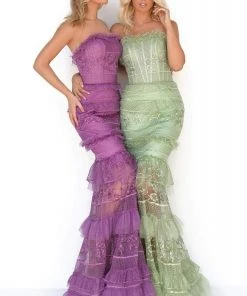 Tarik Ediz - 50769 Strapless Embroidered Ruffled Trumpet Dress Formal Gowns