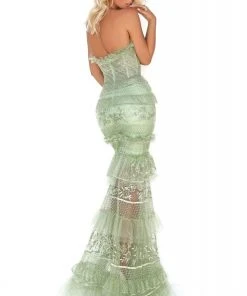 Tarik Ediz - 50769 Strapless Embroidered Ruffled Trumpet Dress Formal Gowns