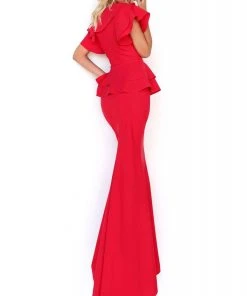 Formal Gowns Tarik Ediz - 50780 V-Neckline Angel Sleeves Sheath Dress