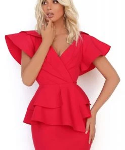 Formal Gowns Tarik Ediz - 50780 V-Neckline Angel Sleeves Sheath Dress