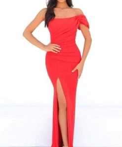 Formal Gowns Tarik Ediz - 51092 One Shoulder Straight Across Long Gown - 1 Pc Spring Bud In Size 8 Available