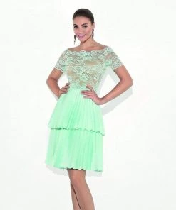 Tarik Ediz - 90469 Scalloped Illusion Lace Pleated Dress