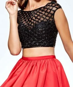 Tarik Ediz - 93111 Two-Piece Rosette Appliqued Cutout Dress