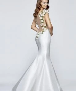 Tarik Ediz - 93139 Floral Illusion Bateau Mermaid Dress Formal Gowns