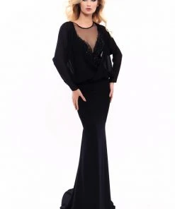 Tarik Ediz - 93304 Beaded Illusion Neckline Sheath Gown