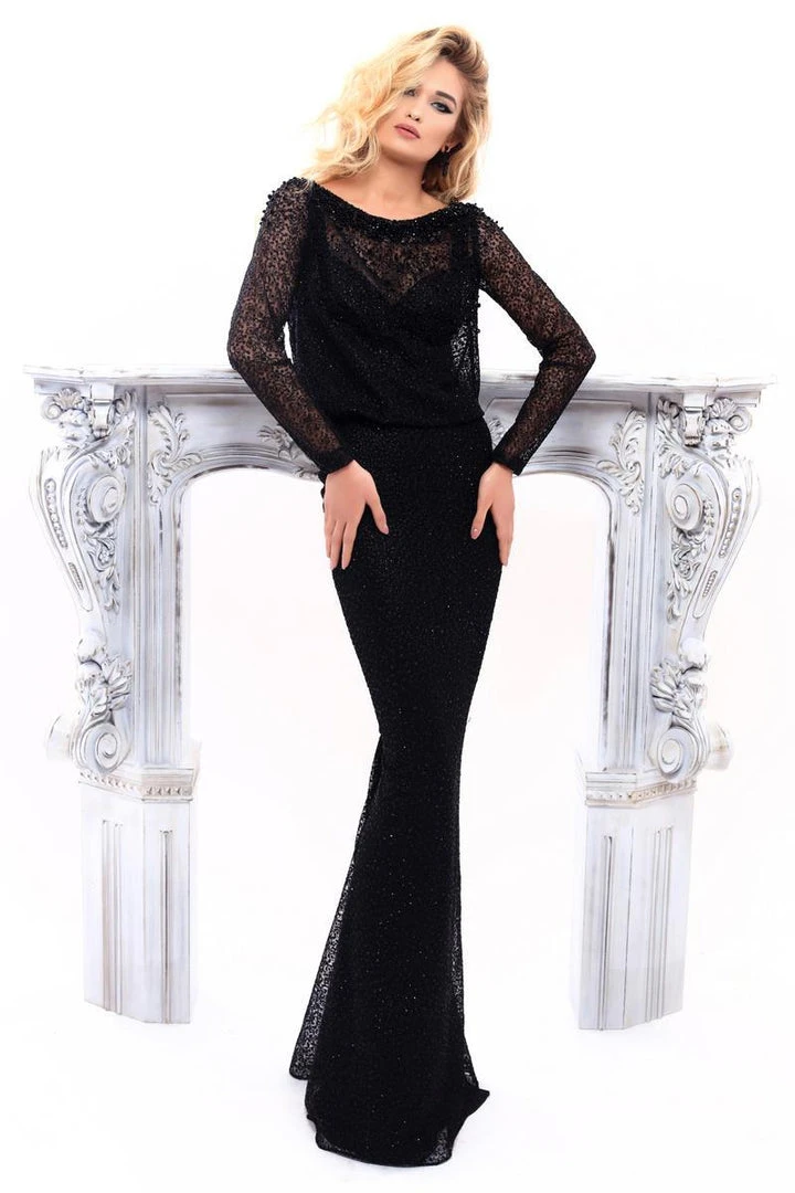Tarik Ediz - 93312 Sheer Blouson Long Sleeve Beaded Gown Formal Gowns 3 Tarik Ediz - 93312 Sheer Blouson Long Sleeve Beaded Gown Formal Gowns