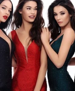 Tarik Ediz - 93331 Embellished Deep V-neck Mermaid Dress