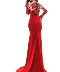 Tarik Ediz - 93337 Long Sleeved Embellished Crepe Gown