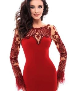 Tarik Ediz - 93337 Long Sleeved Embellished Crepe Gown