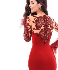 Tarik Ediz - 93337 Long Sleeved Embellished Crepe Gown