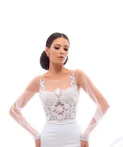 Tarik Ediz - 93404 Long Sleeve Illusion Embellished Sheath Gown