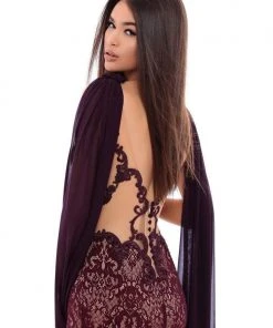 Formal Gowns Tarik Ediz - 93435 Lace V-neck Sheath Dress With Shawl 7 Formal Gowns Tarik Ediz - 93435 Lace V-neck Sheath Dress With Shawl