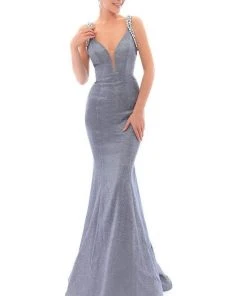 Tarik Ediz - 93468 Jeweled Plunging Glitter Jersey Mermaid Gown