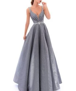 Formal Gowns Tarik Ediz - 93479 Crystal Embellished Plunging Glitter Ballgown