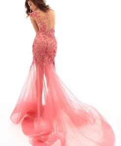 Tarik Ediz - 93601 Floral Embroidered Sheer Long Sleeve Mermaid Dress Formal Gowns