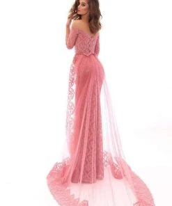 Formal Gowns Tarik Ediz - 93607 Beaded Lace Trumpet Dress With Overskirt