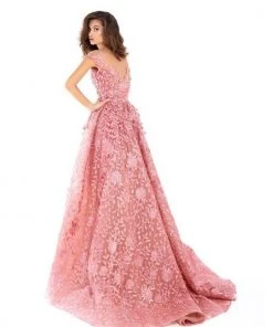 Tarik Ediz - 93613 Floral Lace Fitted Gown With Skirt Overlay