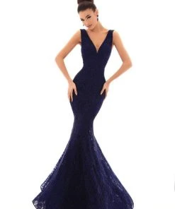 Tarik Ediz - 93620 Sleeveless V Neck Lace Mermaid Gown Formal Gowns