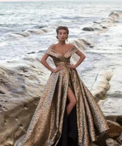 Tarik Ediz - 93621 Off-Shoulder Jacquard Sheath Gown With Overskirt 9 Tarik Ediz - 93621 Off-Shoulder Jacquard Sheath Gown With Overskirt