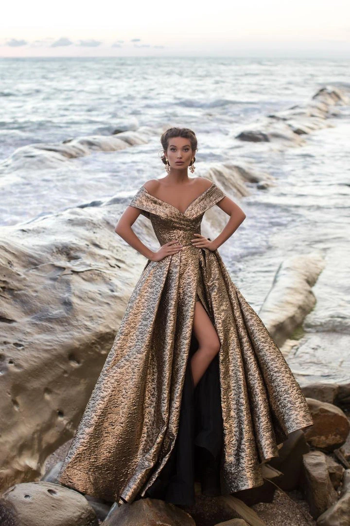 Tarik Ediz - 93621 Off-Shoulder Jacquard Sheath Gown With Overskirt 5 Tarik Ediz - 93621 Off-Shoulder Jacquard Sheath Gown With Overskirt