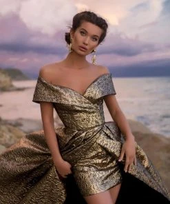 Tarik Ediz - 93621 Off-Shoulder Jacquard Sheath Gown With Overskirt 10 Tarik Ediz - 93621 Off-Shoulder Jacquard Sheath Gown With Overskirt