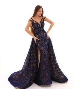 Tarik Ediz - 93624 Gorgeous Illusion Fitted Mermaid Gown With Overlay