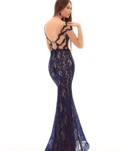 Tarik Ediz - 93624 Gorgeous Illusion Fitted Mermaid Gown With Overlay