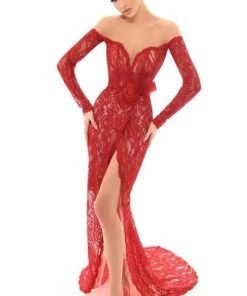 Tarik Ediz - 93625 Long Sleeve Illusion Lace Surplice Evening Dress Formal Gowns 13 Tarik Ediz - 93625 Long Sleeve Illusion Lace Surplice Evening Dress Formal Gowns