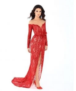 Tarik Ediz - 93625 Long Sleeve Illusion Lace Surplice Evening Dress Formal Gowns 14 Tarik Ediz - 93625 Long Sleeve Illusion Lace Surplice Evening Dress Formal Gowns