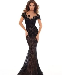 Formal Gowns Tarik Ediz - 93627 Lace Embroidered Dress With Detachable Train