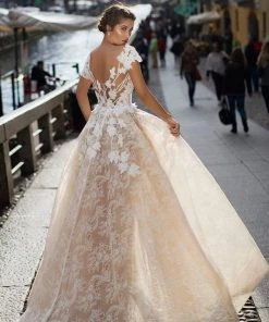 Formal Gowns Tarik Ediz - 93627 Lace Embroidered Dress With Detachable Train