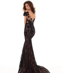 Formal Gowns Tarik Ediz - 93627 Lace Embroidered Dress With Detachable Train