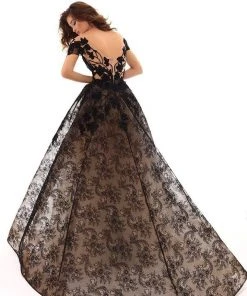 Formal Gowns Tarik Ediz - 93627 Lace Embroidered Dress With Detachable Train