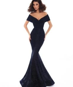 Tarik Ediz - 93636 Glitter Lace Off-Shoulder Mermaid Dress With Train