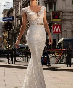 Formal Gowns Tarik Ediz - 93638 Floral Lace Sheath Evening Dress