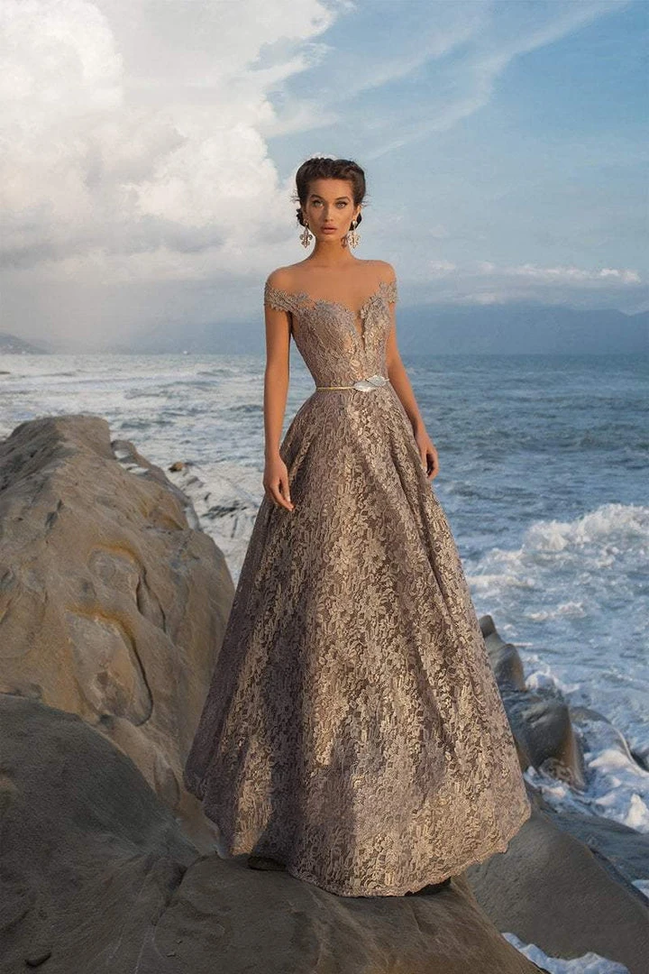 Formal Gowns Tarik Ediz - 93639 Floral Lace Illusion Pleated Ballgown 6 Formal Gowns Tarik Ediz - 93639 Floral Lace Illusion Pleated Ballgown