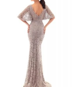 Tarik Ediz - 93640 Lace Plunging V-Neck Bat Evening Dress 5 Tarik Ediz - 93640 Lace Plunging V-Neck Bat Evening Dress