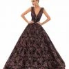 Tarik Ediz - 93641 Plunging Floral Lace Obi Ballgown