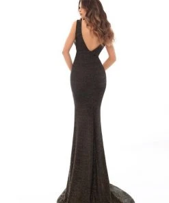 Tarik Ediz - 93643 Plunging V-neck Trumpet Dress With Train