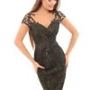 Plus Size Dresses Tarik Ediz - 93646 Floral Lace Short Sleeve Sheath Dress