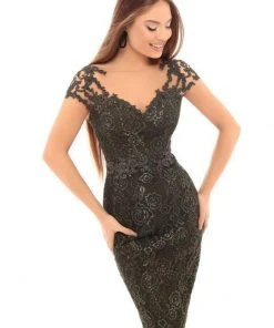 Plus Size Dresses Tarik Ediz - 93646 Floral Lace Short Sleeve Sheath Dress