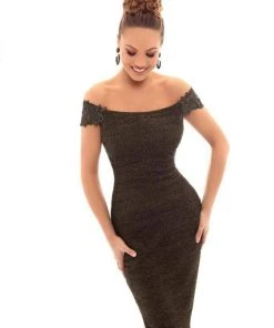 Tarik Ediz - 93647 Lace Applique Off-Shoulder Fitted Dress Plus Size Dresses