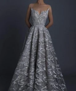 Tarik Ediz - 93652 Embellished Illusion Bateau Tulle Ballgown
