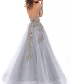 Tarik Ediz - 93653 Floral Embroidered Illusion Bateau Ballgown