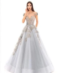 Tarik Ediz - 93653 Floral Embroidered Illusion Bateau Ballgown